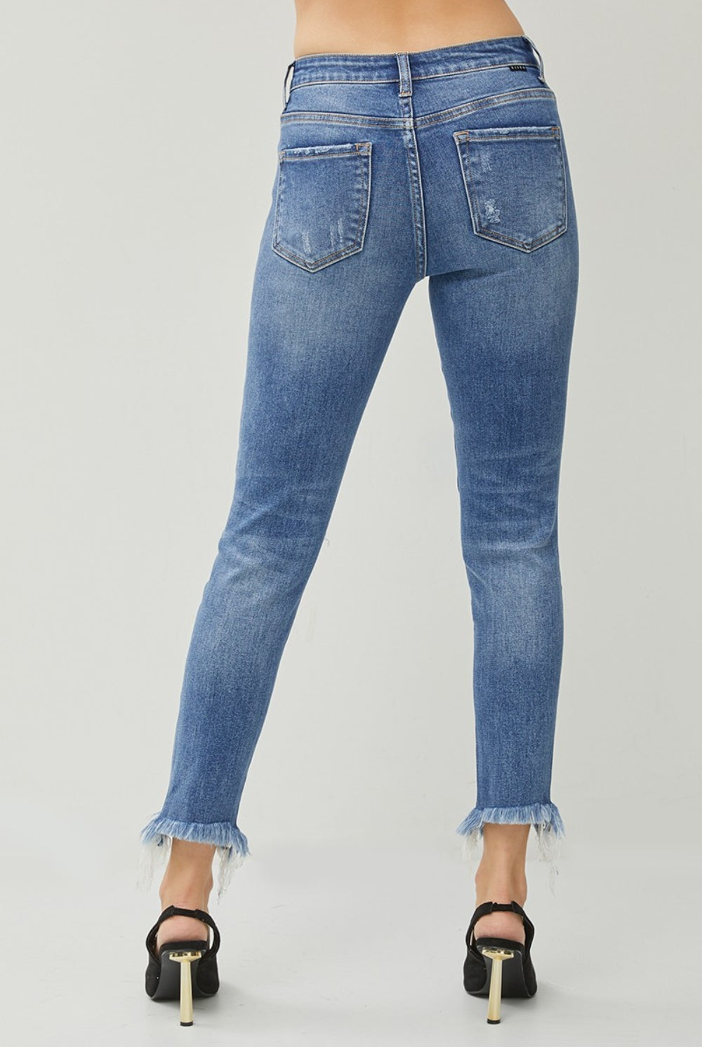 Light Gray RISEN Distressed Frayed Hem Slim Jeans Denim