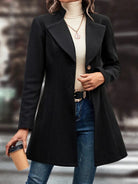 Black Collared Neck Long Sleeve Longline Coat Coats & Jackets