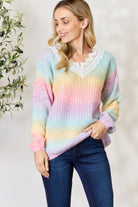 Light Gray BiBi Rainbow Gradient Crochet Deetail Sweater