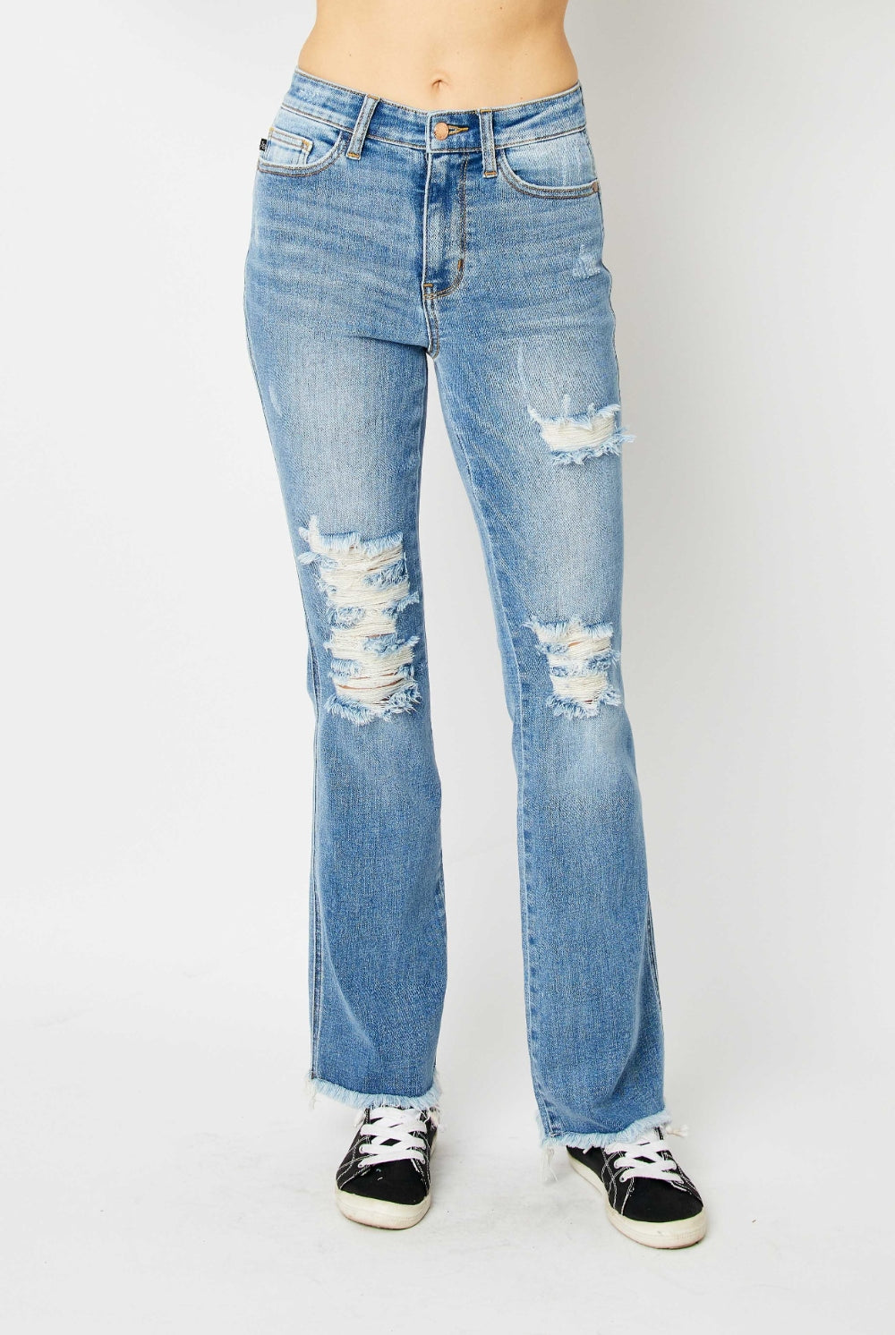 Lavender Judy Blue Full Size Distressed Raw Hem Bootcut Jeans