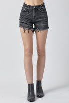 Light Gray RISEN Raw Hem Denim Shorts with Pockets Denim