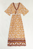 Antique White Printed Half Sleeve Top and Slit Skirt Set