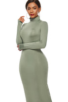 Light Slate Gray Mock Neck Long Sleeve Maxi Slim Dress Trends