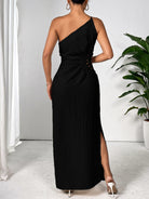 Black Honey Slit One Shoulder Sleeveless Maxi Dress Cocktail Dresses