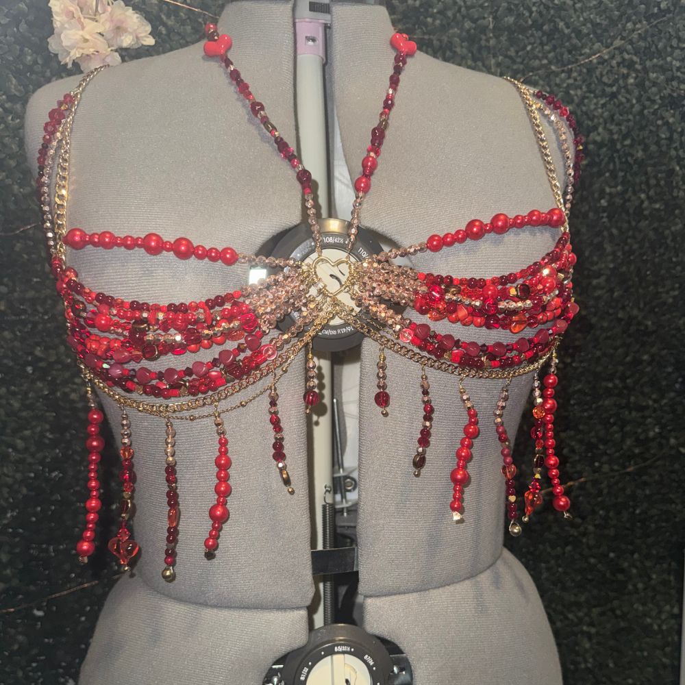 Dark Gray ARDOR Red Stone & Glass Couture Bra Top Accessories