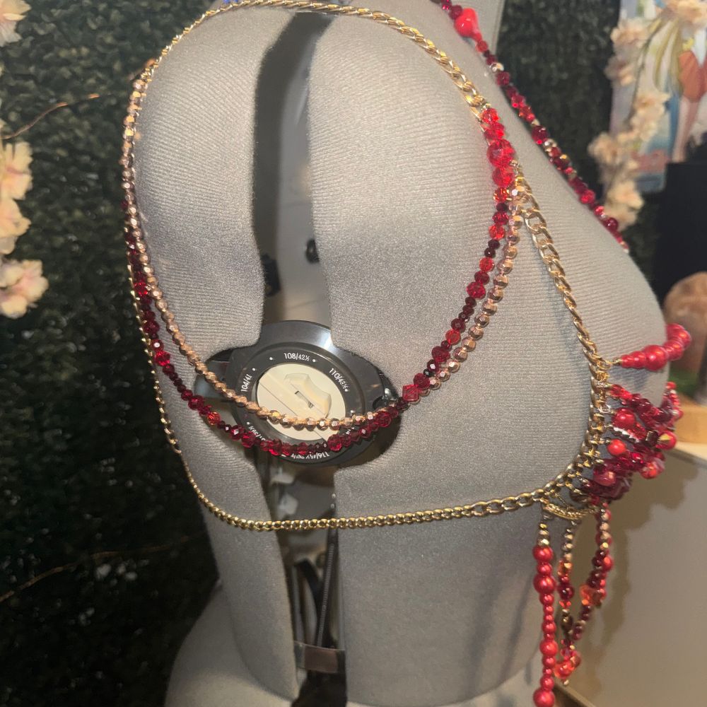 Black ARDOR Red Stone & Glass Couture Bra Top Accessories