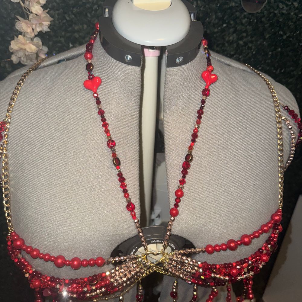 Dark Gray ARDOR Red Stone & Glass Couture Bra Top Accessories