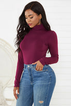 Lavender Turtleneck Long Sleeve Bodysuit Trends