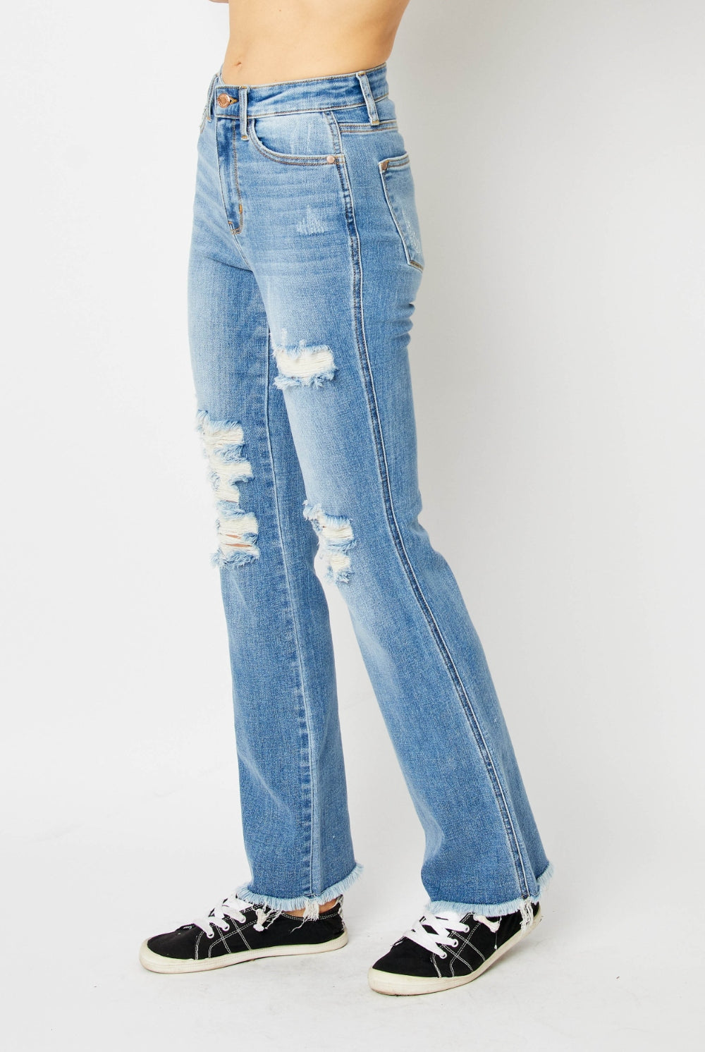 Lavender Judy Blue Full Size Distressed Raw Hem Bootcut Jeans