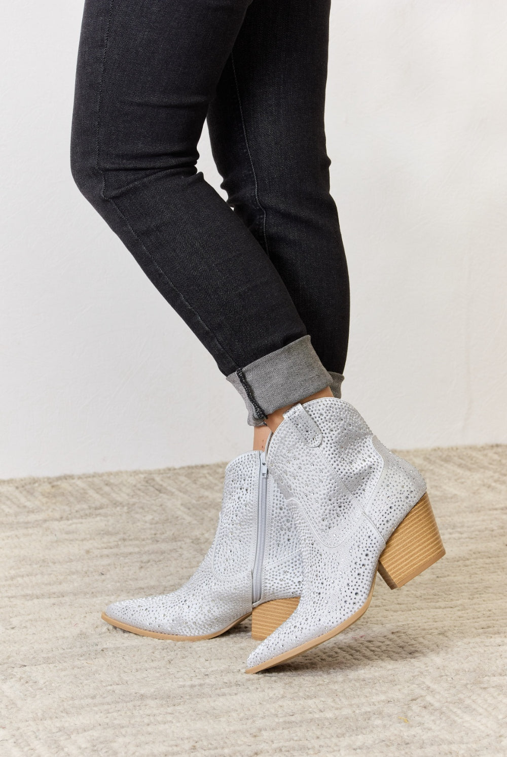 Light Gray East Lion Corp Rhinestone Ankle Cowboy Boots