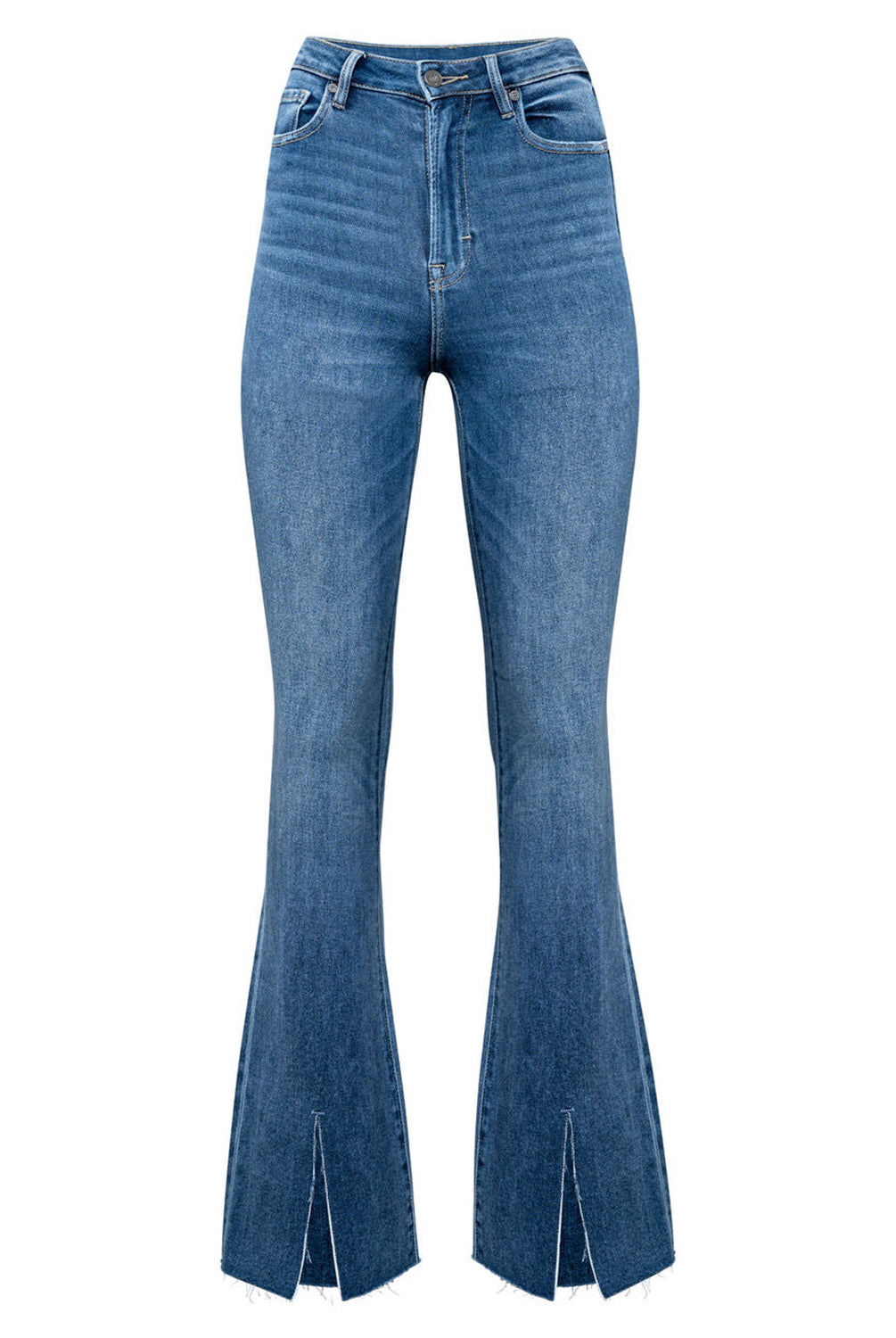 Dark Slate Blue Slit Bootcut Jeans with Pockets