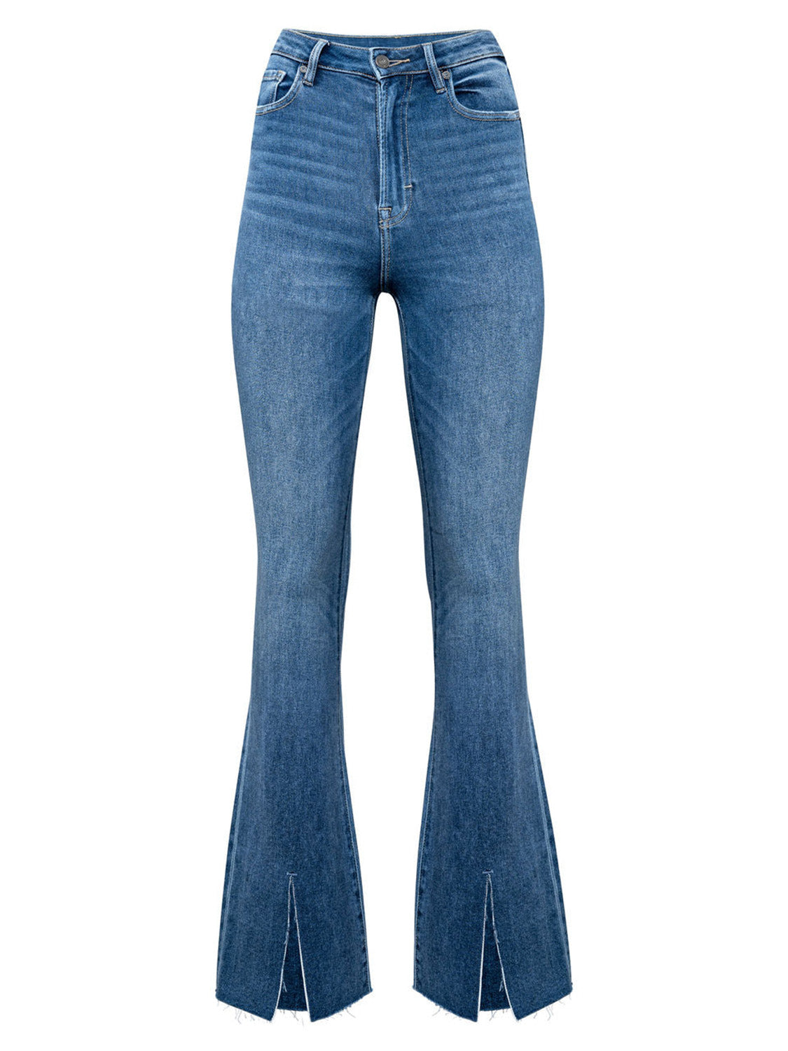Dark Slate Blue Slit Bootcut Jeans with Pockets