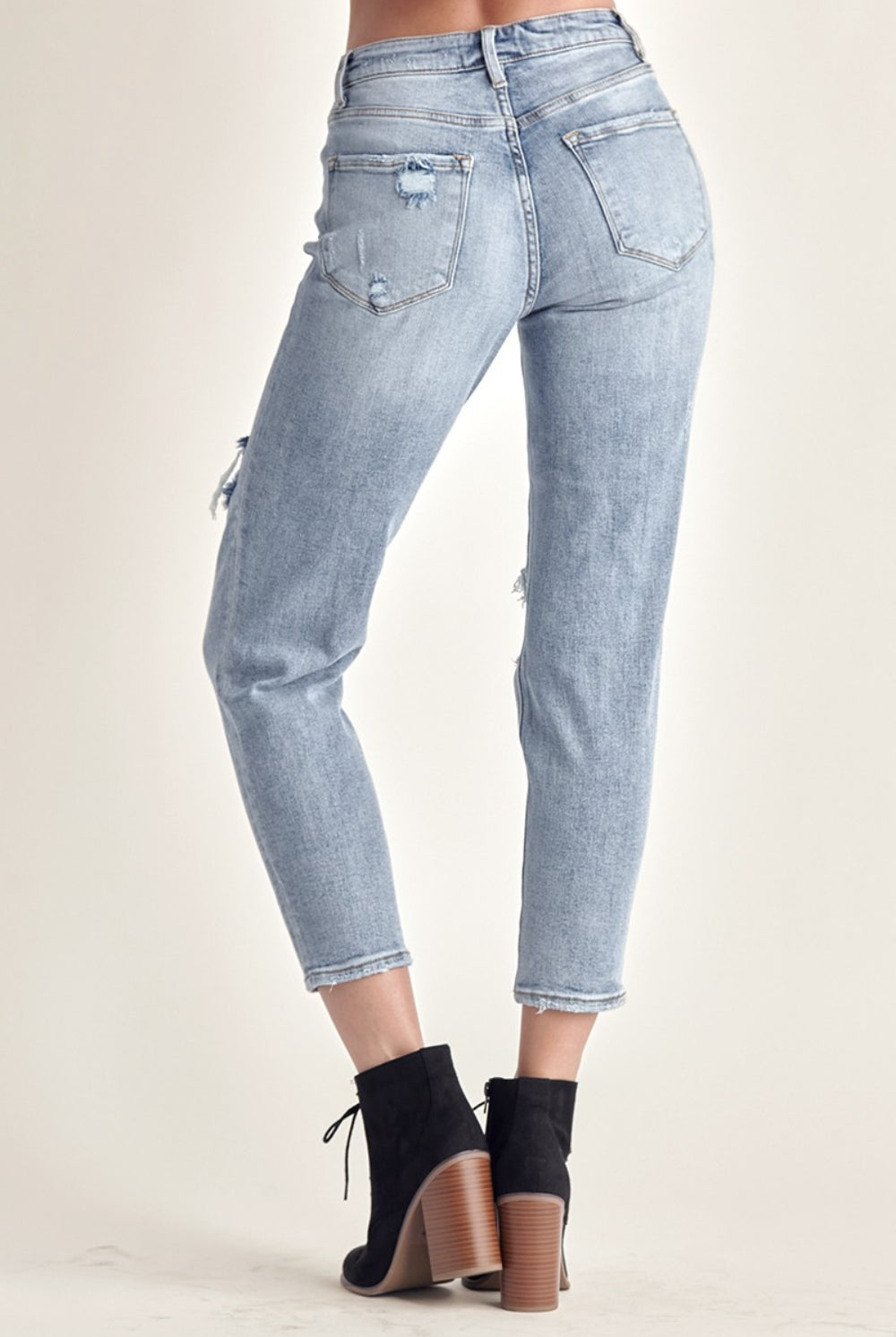 Light Gray RISEN Distressed Slim Cropped Jeans Denim