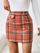 Light Gray Decorative Button Plaid Mini Skirt Trends