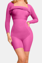 Violet Red Basic Bae Full Size Built-In Shapewear Square Neck Long Sleeve Dress Cocktail Dresses