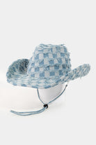 Lavender Fame Checkered Fringe Denim Cowboy Hat