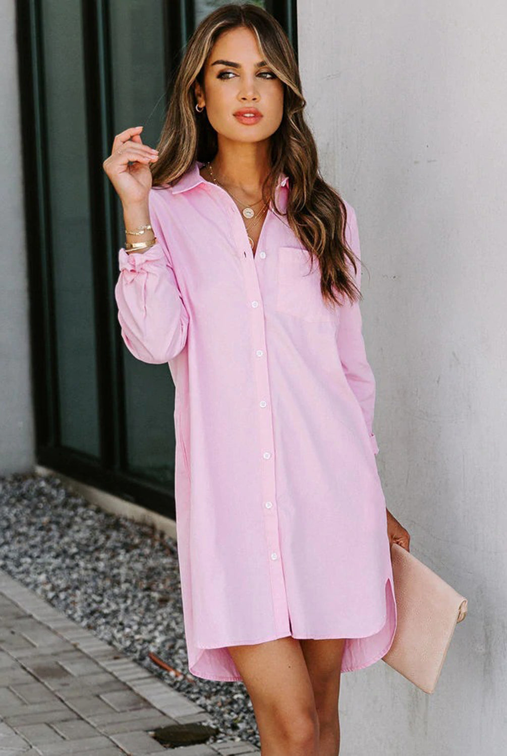 Wholesale MOQ6 Lovelet Button Up Collared Neck Long Sleeve Shirt Dress Wholesale MOQ6 Lovelet Button Up Collared Neck Long Sleeve Shirt Dress