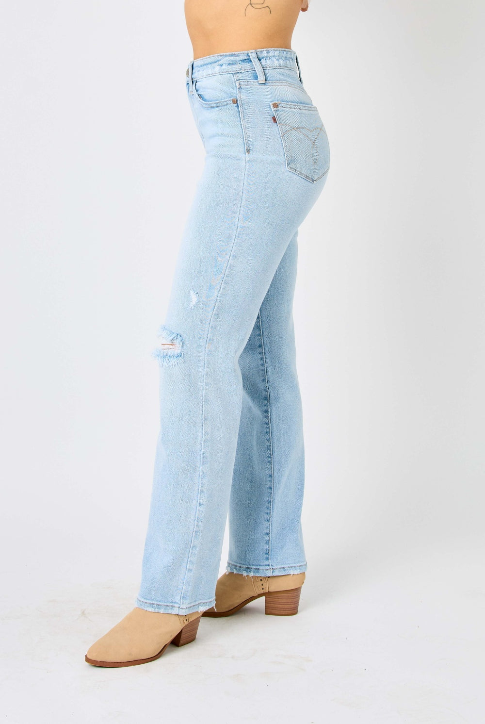 Lavender Judy Blue Full Size High Waist Distressed Straight Jeans Denim