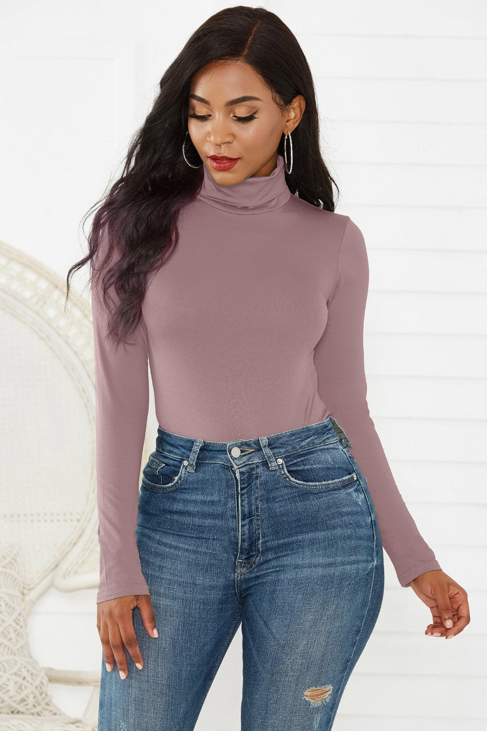 Dark Slate Gray Turtleneck Long Sleeve Bodysuit Trends