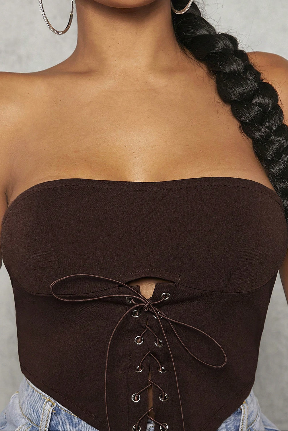 Rosy Brown Lace-Up Strapless Bustier