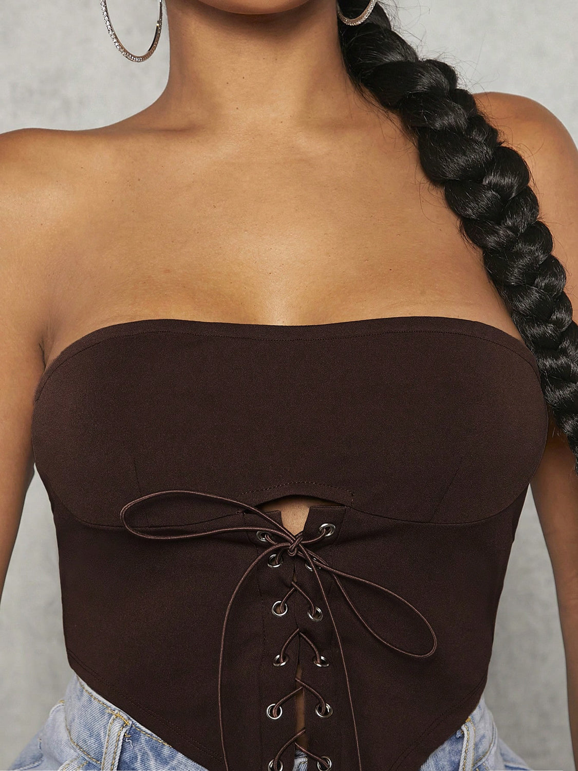 Rosy Brown Lace-Up Strapless Bustier