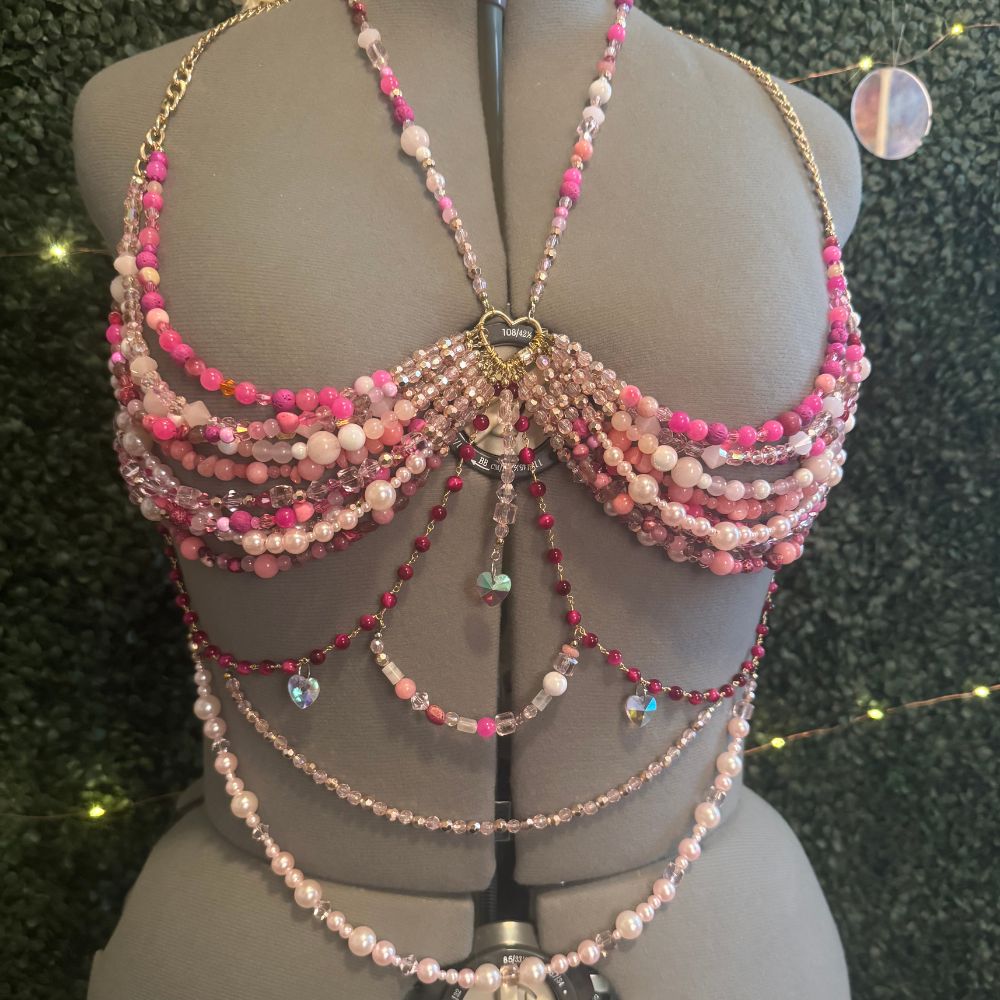 Rosy Brown REVERIE Pink Stone & Glass Couture Bra Top Accessories