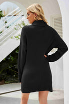 Black Rib-Knit Turtleneck Drop Shoulder Sweater Dress Trends