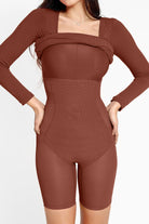 Sienna Basic Bae Full Size Built-In Shapewear Square Neck Long Sleeve Dress Cocktail Dresses