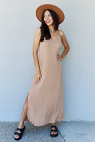 Gray Ninexis Good Energy Full Size Cami Side Slit Maxi Dress in Camel Dress