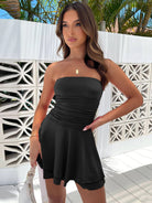 Black Ruched Layered Tube Mini Dress Dresses