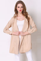 Light Gray Full Size Open Front Longline Trench Coat Coats & Jackets