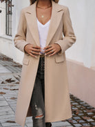 Rosy Brown Devine Pocketed Collared Neck Long Sleeve Coat Coats & Jackets