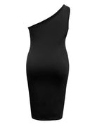 Black Plus Size Twisted One Shoulder Sleeveless Midi Dress Dresses