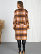 Light Gray Tied Plaid Collared Neck Coat Coats & Jackets