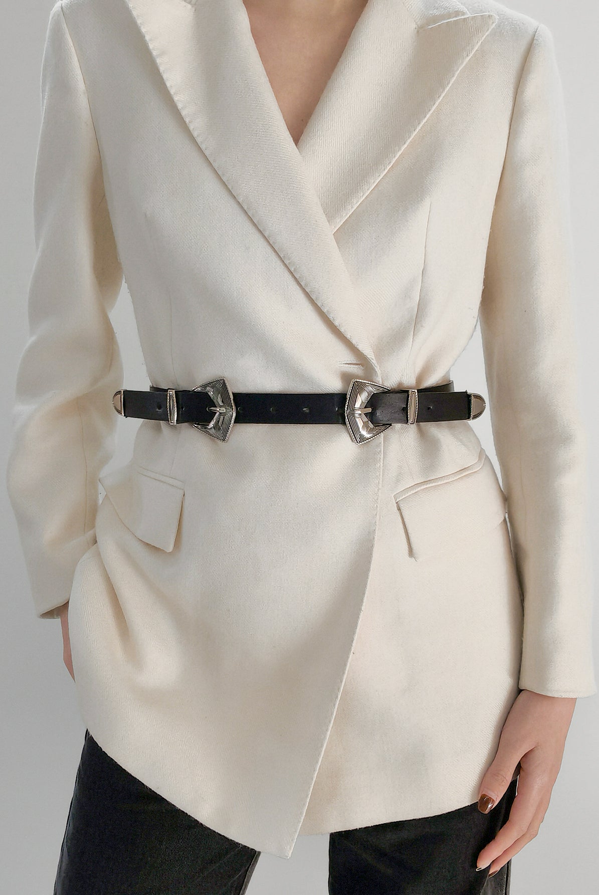 Gray Double Buckle PU Leather Belt
