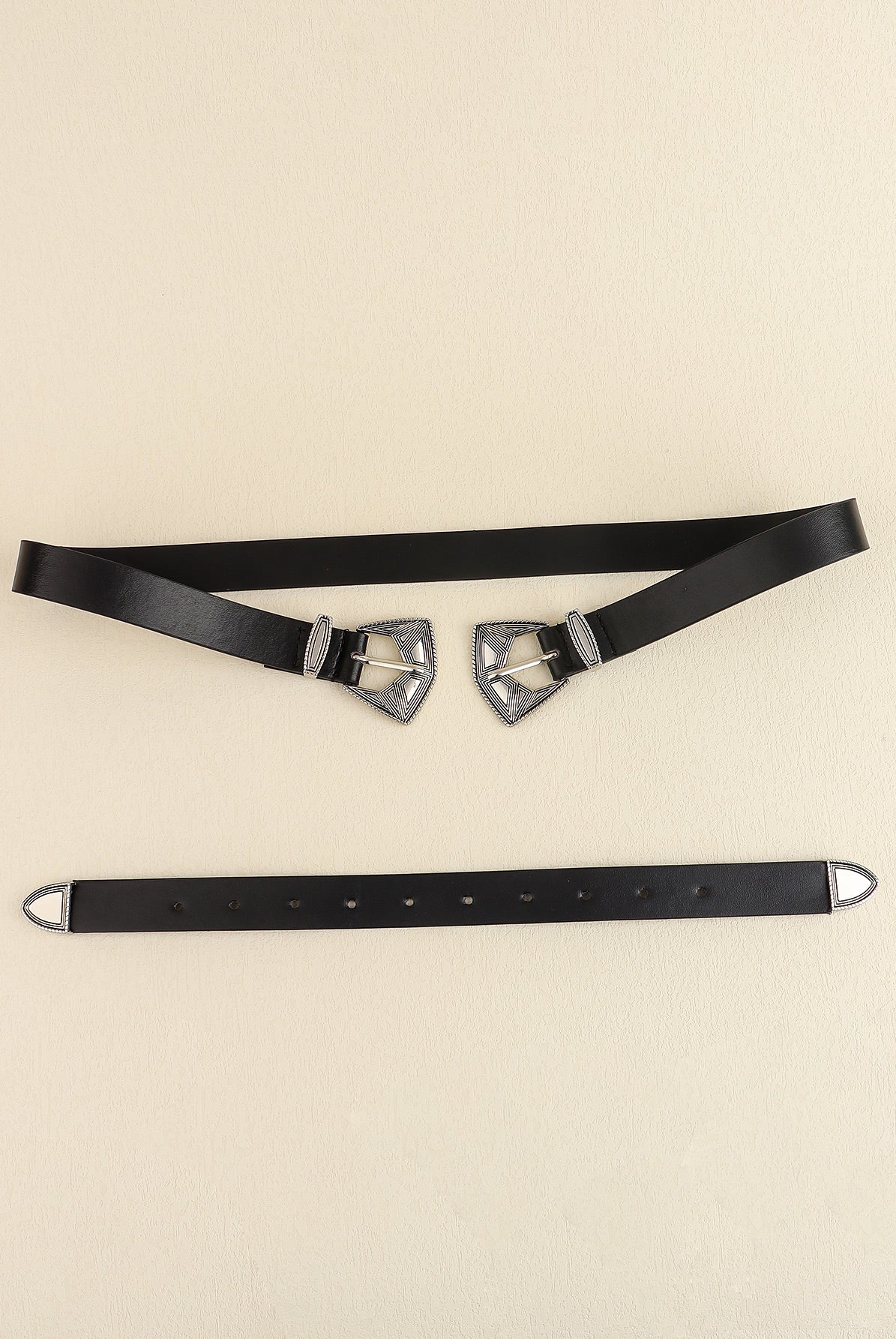 Bisque Double Buckle PU Leather Belt