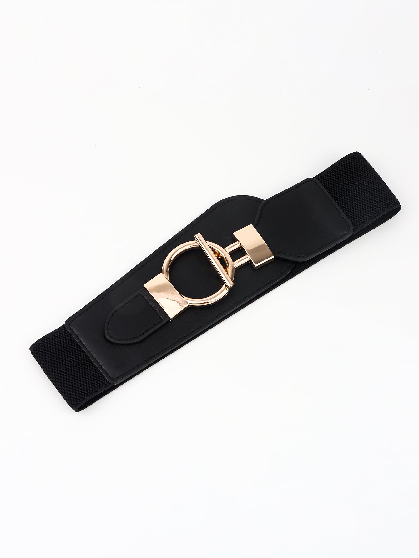 Black PU Elastic Wide Belt with Alloy Buckle Trends