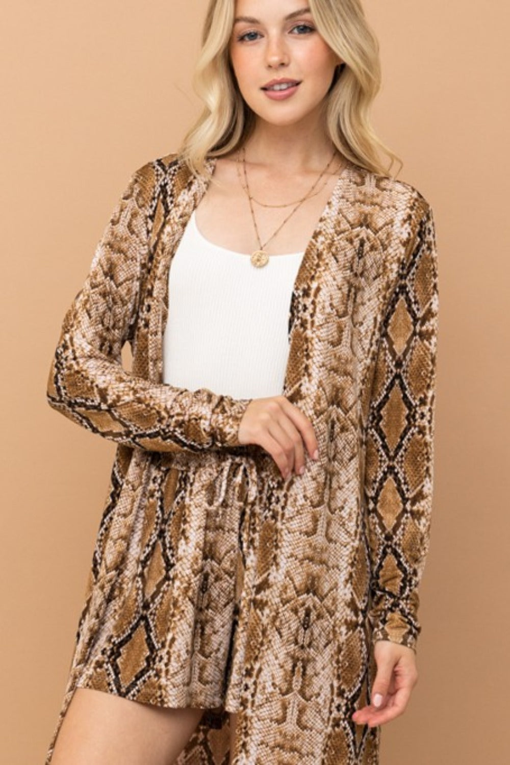 Rosy Brown And The Why Snake Print Kimono Open Front Longline Cardigan Coats & Jackets