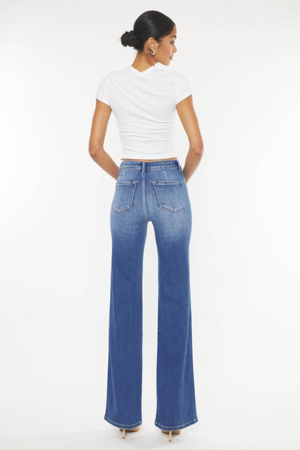 White Smoke Kancan Ultra High Waist Gradient Flare Jeans Denim