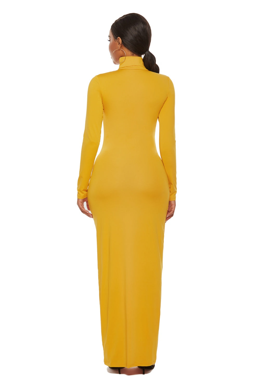 Goldenrod Mock Neck Long Sleeve Maxi Slim Dress Trends