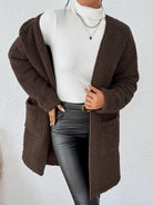 Light Gray Open Front Long Sleeve Winter Coat Coats & Jackets