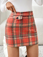 Light Gray Decorative Button Plaid Mini Skirt Trends