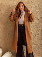 Sienna Plus Size Tied Long Sleeve Hooded Coat with Pockets Coats & Jackets