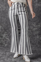 Dim Gray Raw Hem Star Applique Striped Jeans