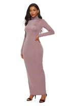 Rosy Brown Mock Neck Long Sleeve Maxi Slim Dress Trends