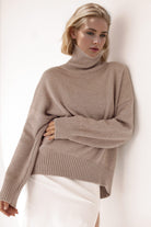 Light Gray Basic Bae Turtleneck Dropped Shoulder Long Sleeve Sweater Trends