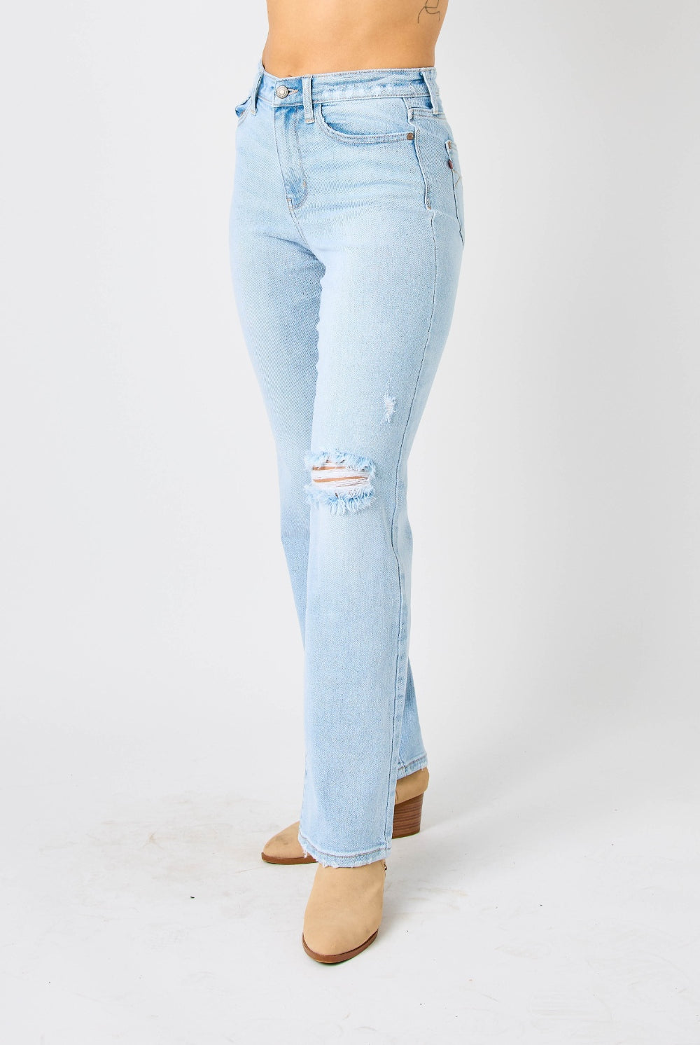 Lavender Judy Blue Full Size High Waist Distressed Straight Jeans Denim
