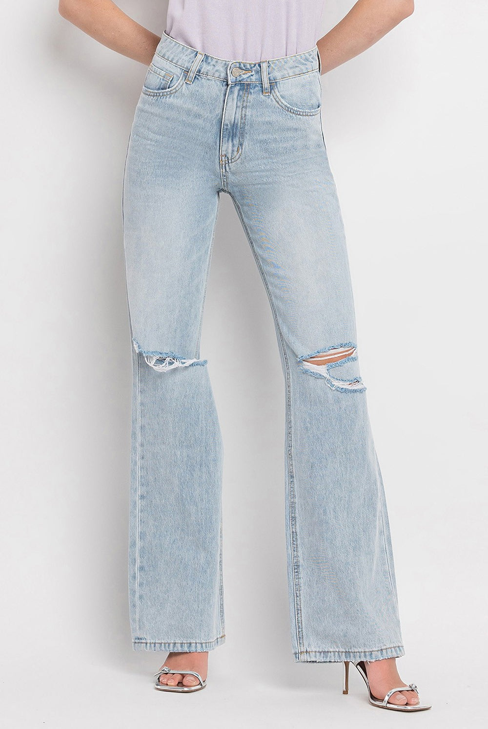 Light Gray Vervet by Flying Monkey 90'S Vintage Super High Rise Flare Jeans Denim