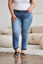 Gray Judy Blue Full Size Release Hem Cropped Bootcut Jeans