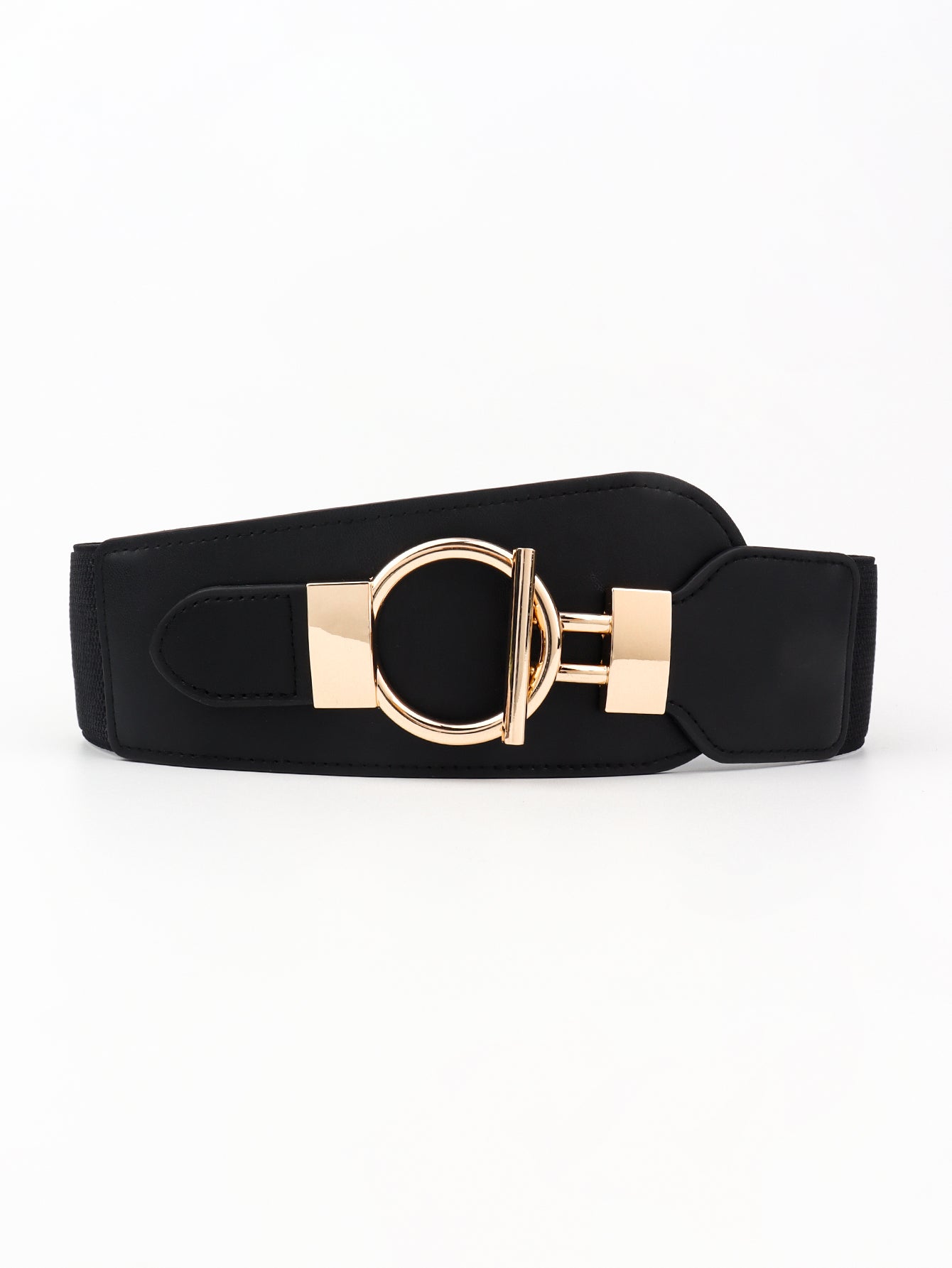 White Smoke PU Elastic Wide Belt with Alloy Buckle Trends